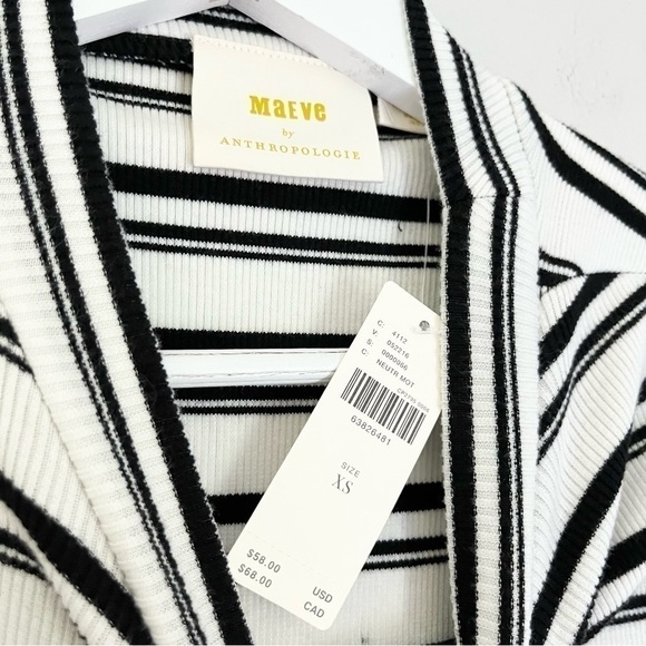 NWT Anthropologie Maeve Women's Stripe Mock Neck Ribbed Top Black White XS‎ - Picture 7 of 10